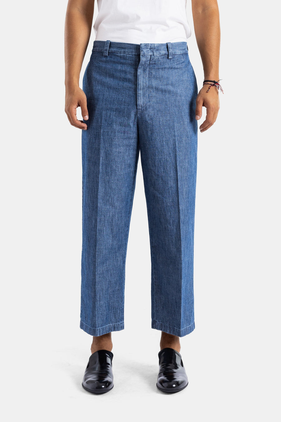 Jil Sander Washed Indigo Cotton Chambray Wide-Leg Trousers — Blue