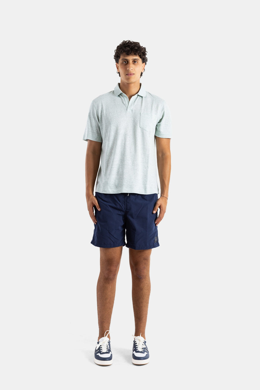 Sease Nylon with cotton-polyamide waistband panel swim shorts in navy