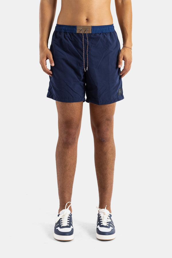 Sease Nylon with cotton-polyamide waistband panel swim shorts in navy — view 2
