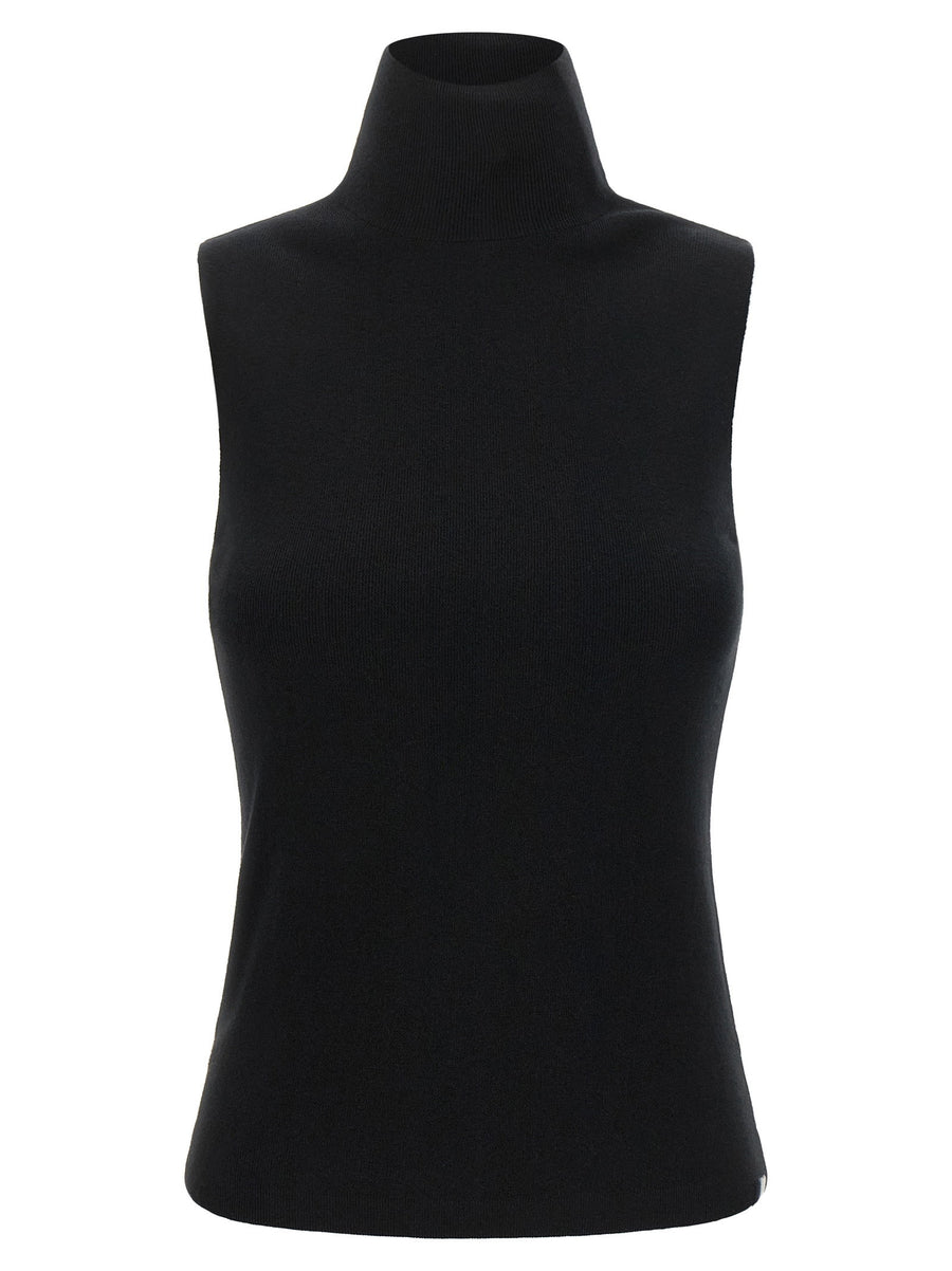 Extreme Cashmere Cashmere-Cotton Blend Turtleneck Tank Top — Black