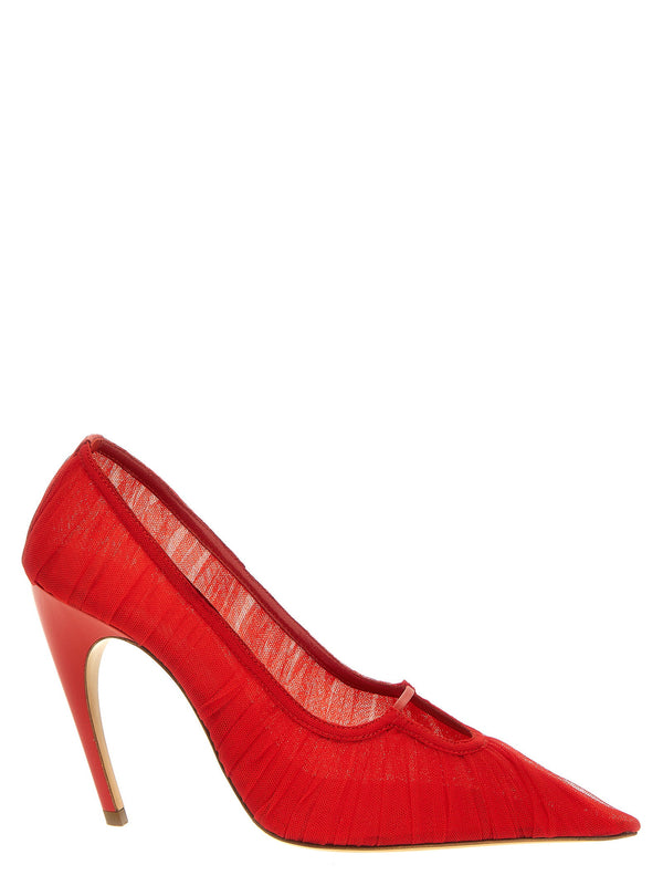Nensi Dojaka Tulle with Leather Details Pump — Red