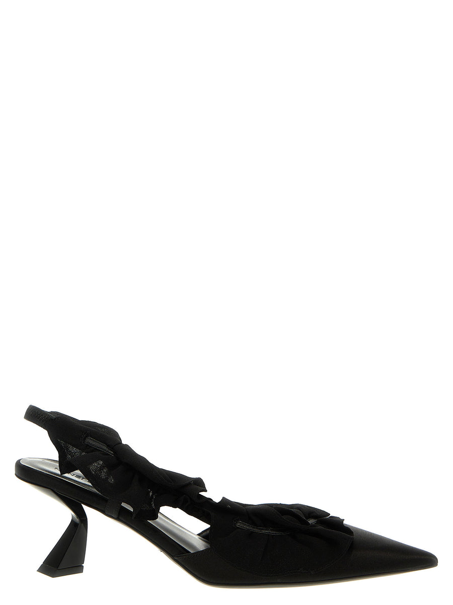 Nensi Dojaka Ruffle-Trimmed Satin Slingback — Black