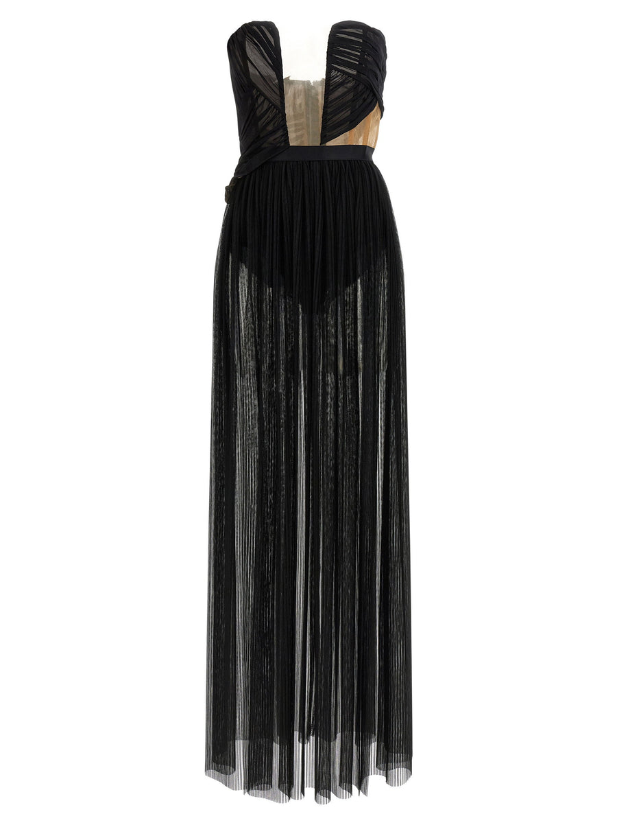 Nensi Dojaka Corsetto Draped Gown — Black