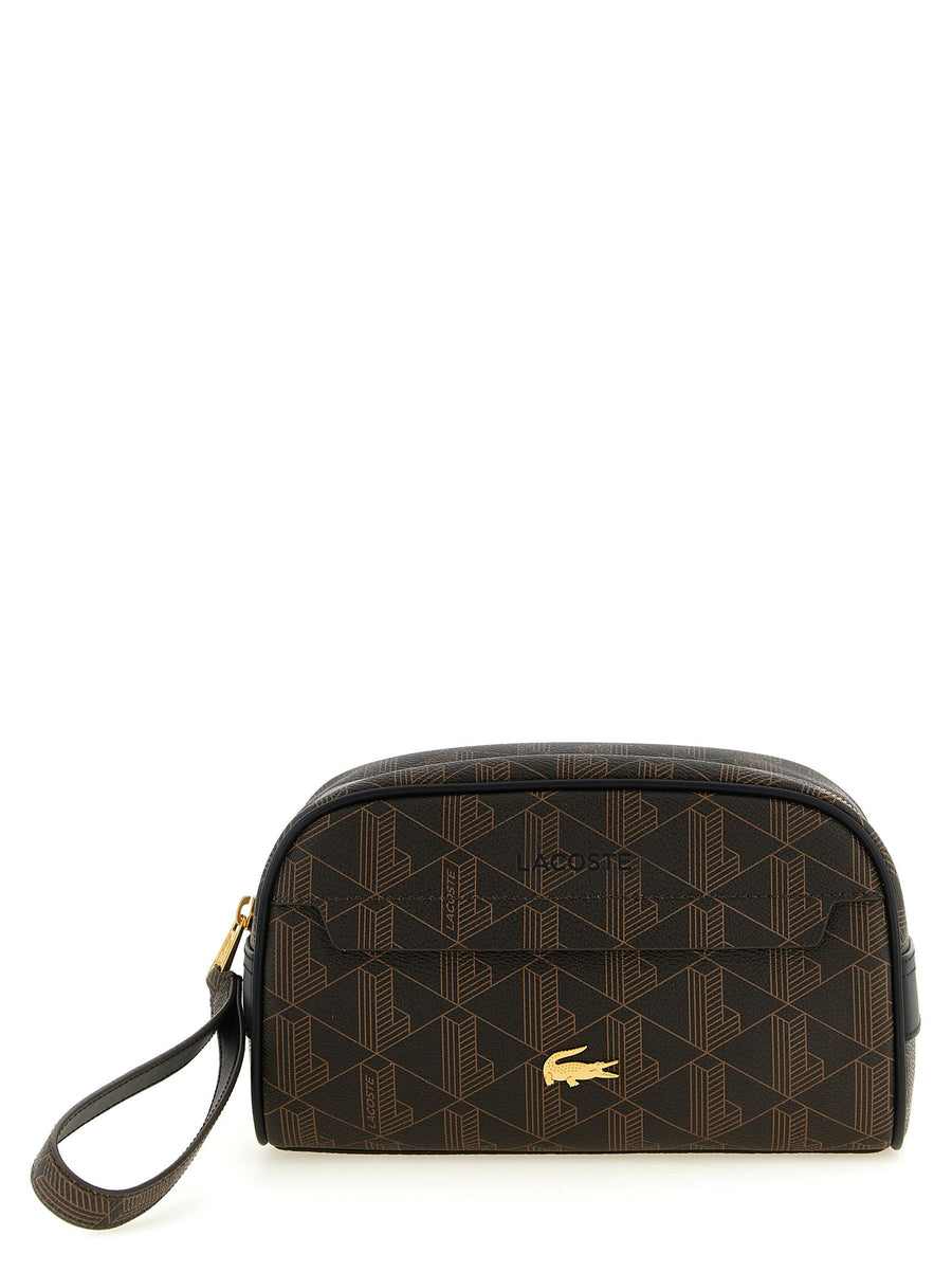 Lacoste Geometric Monogram Canvas Travel Wallet — Black