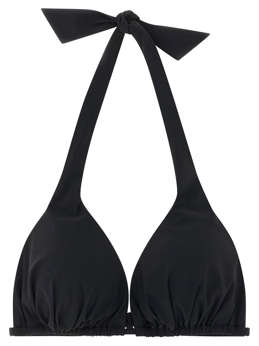 Dolce & Gabbana Triangle with Metal DG Logo Bikini Top — Black