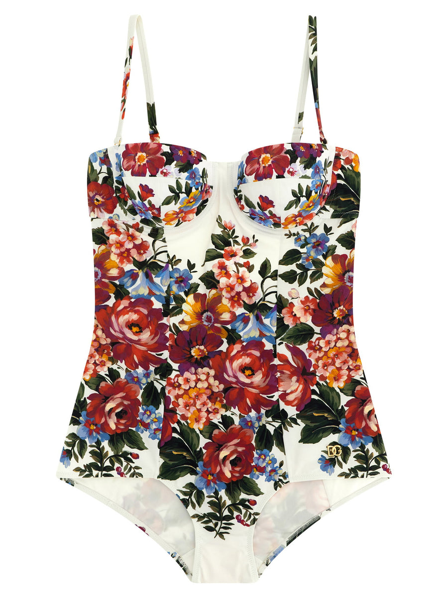 Dolce & Gabbana Floral Print One-Piece Swimsuit — Ivory
