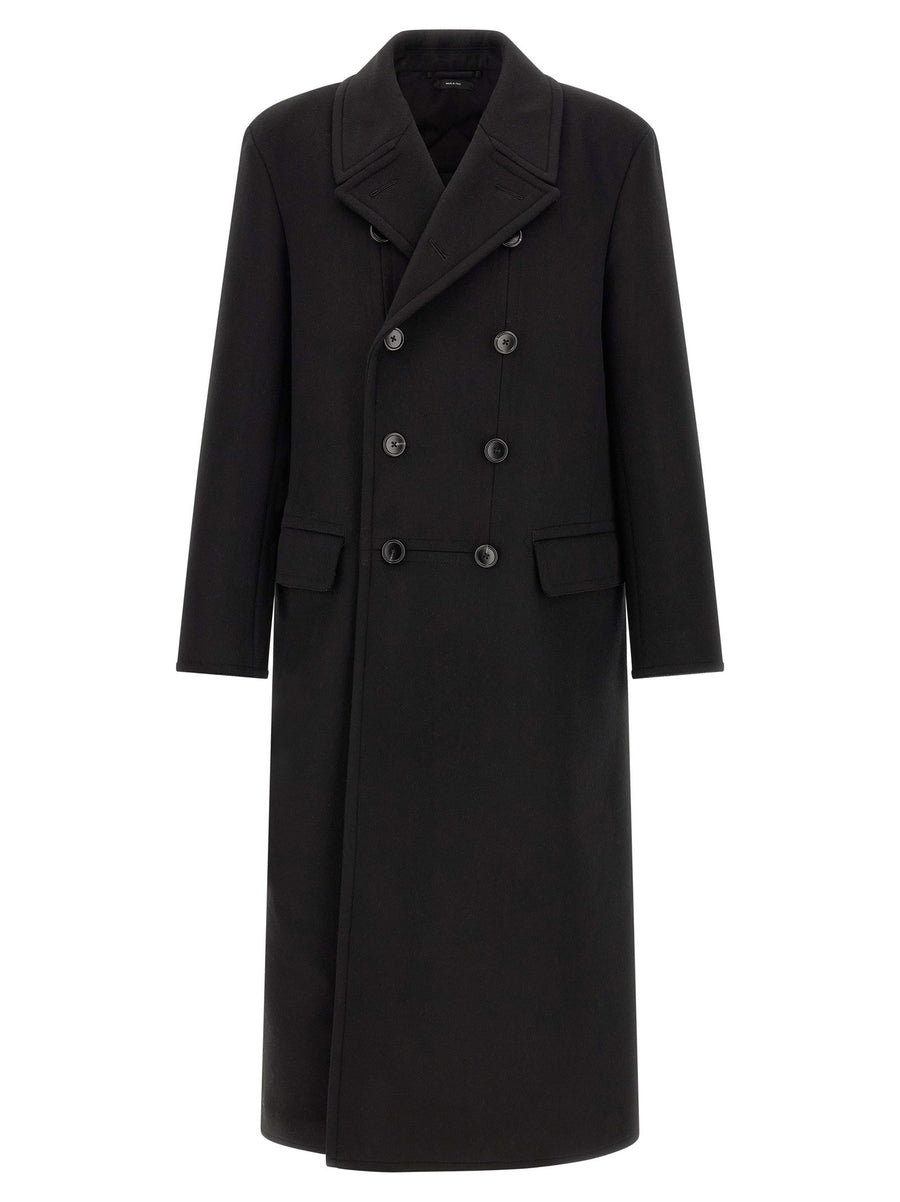 Tom Ford Double-Breasted Melton Coat — Black