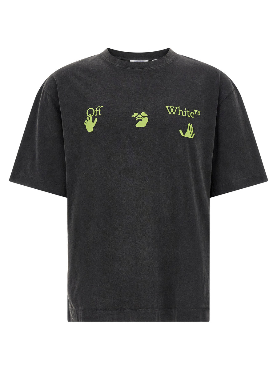 Off White Logo-Embroidered Cotton T-Shirt — Black
