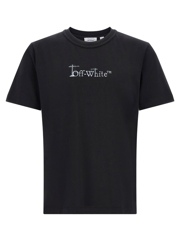 Off White Logo-Embroidered Cotton Jersey T-Shirt — Black