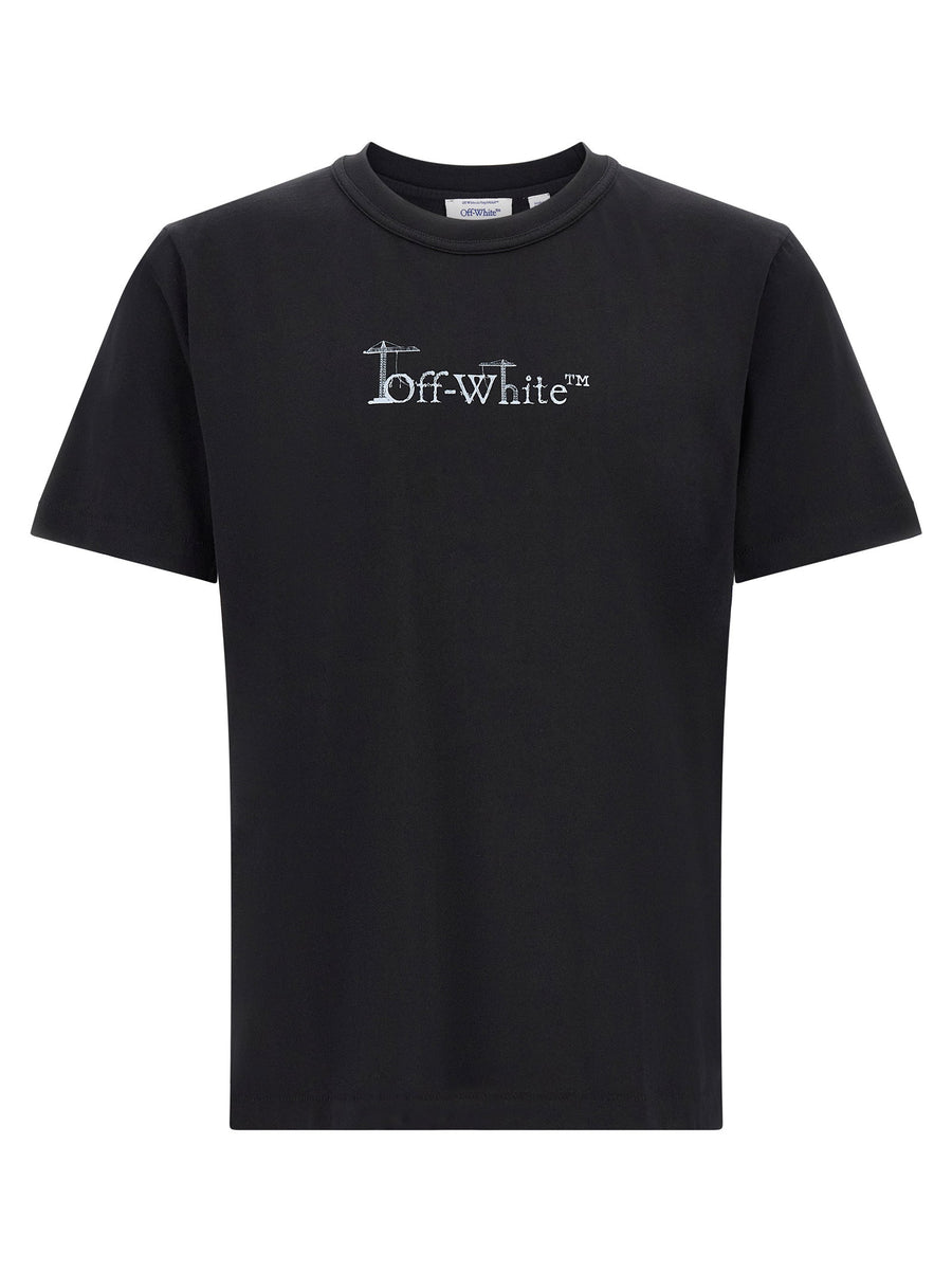 Off White Logo-Embroidered Cotton Jersey T-Shirt — Black