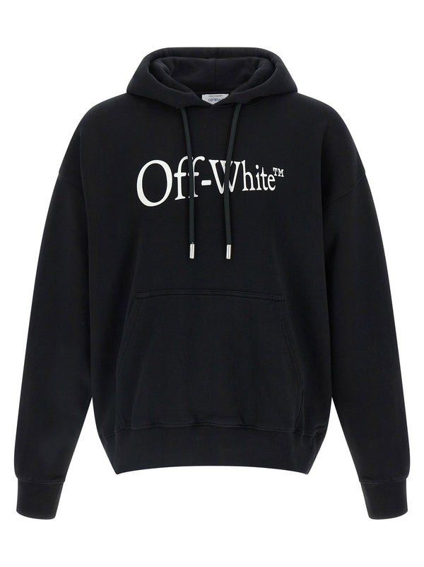 قميص Off White بطبعة شعار مصقول قطن هودي — أسود