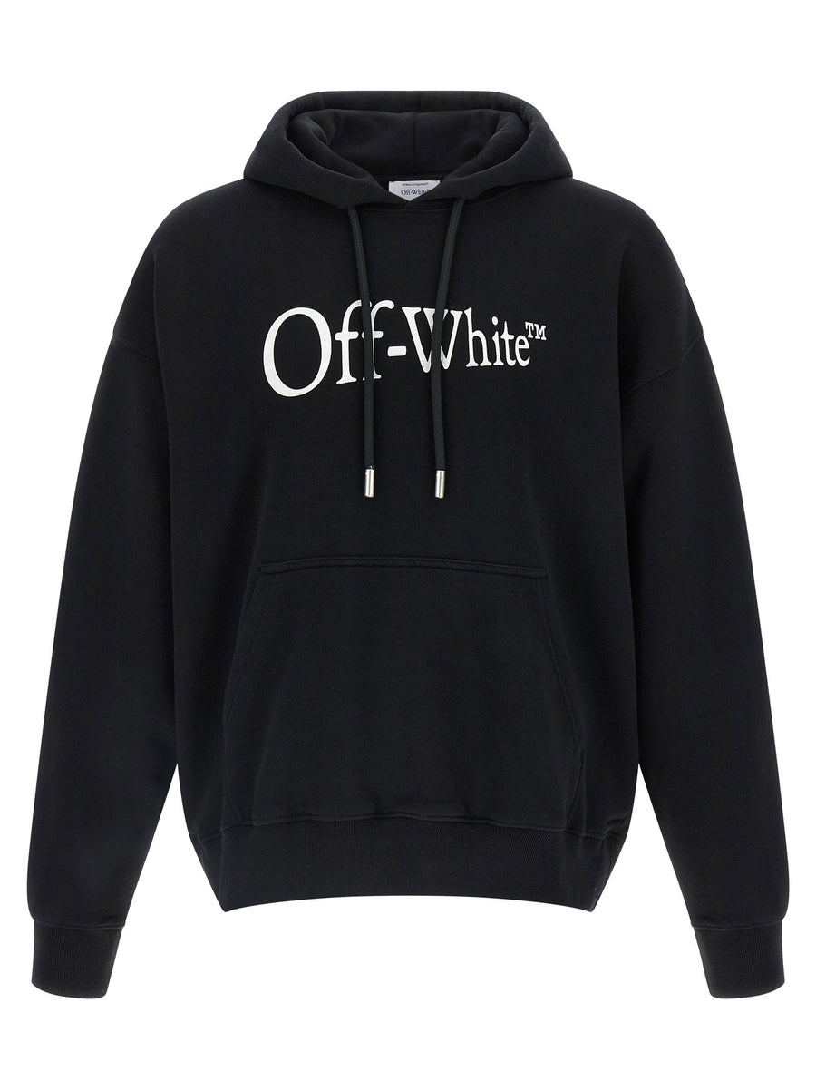 Off White Logo-Print Brushed Cotton Hoodie — Black