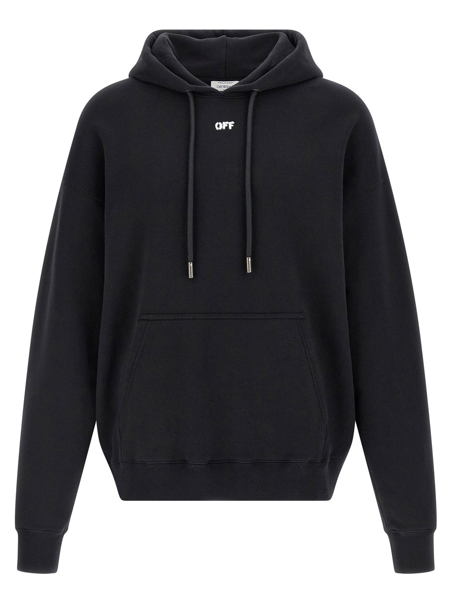 Off White شعار مطرزة هودي — أسود
