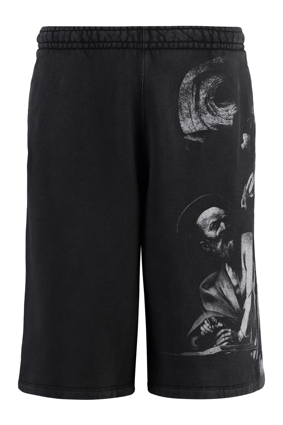 Printed Oversize Sweatshorts Black Cotton Short