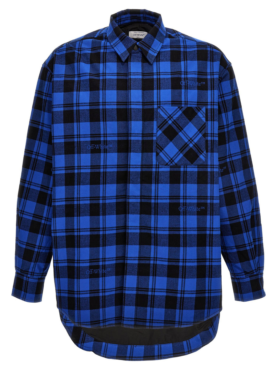 Off White Check Flannel Overshirt — Blue