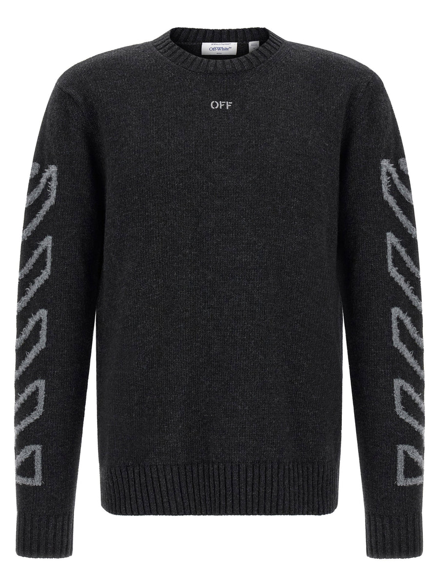 Off White Intarsia Wool Blend Sweater — Charcoal