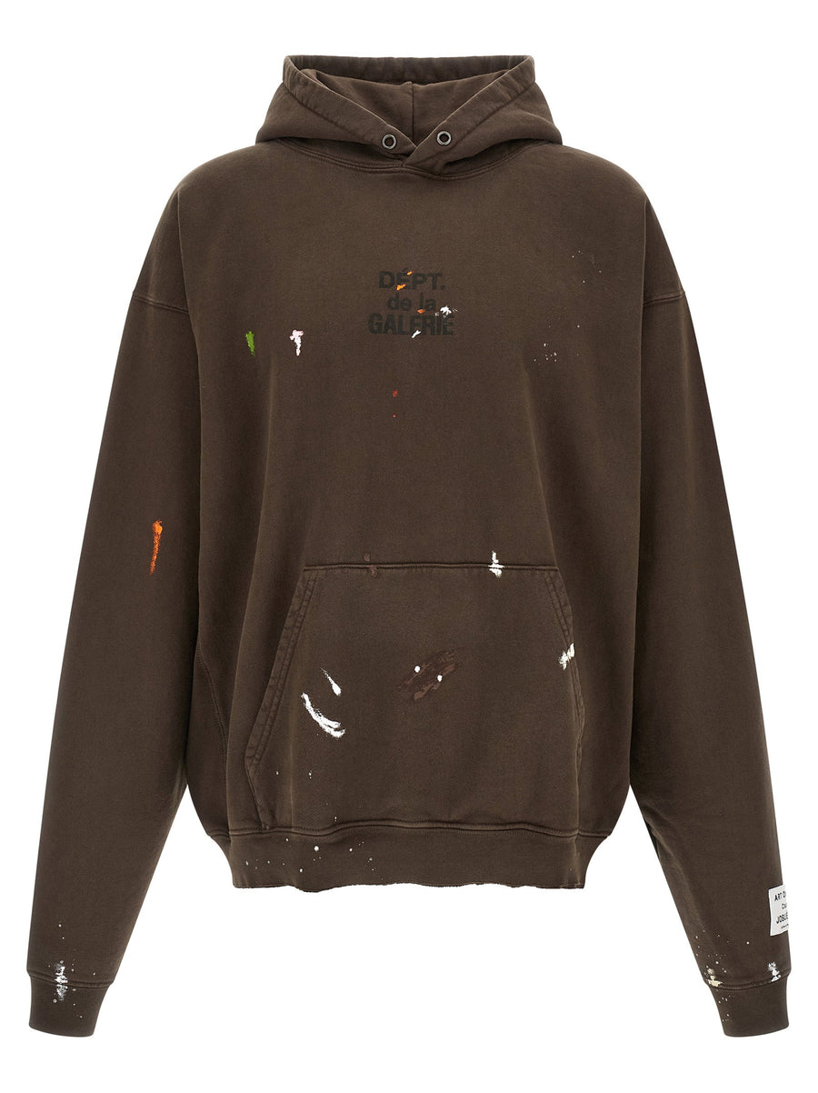 Gallery Dept. Hand-Painted Logo Cotton Hoodie — Brown