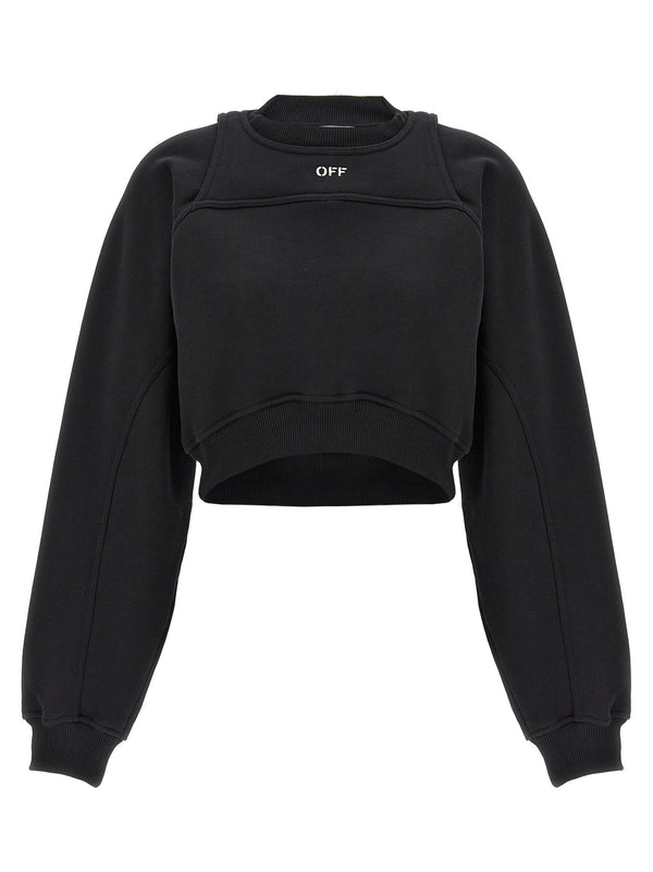 سويت شيرت قصير مطرز Off White شعار — أسود