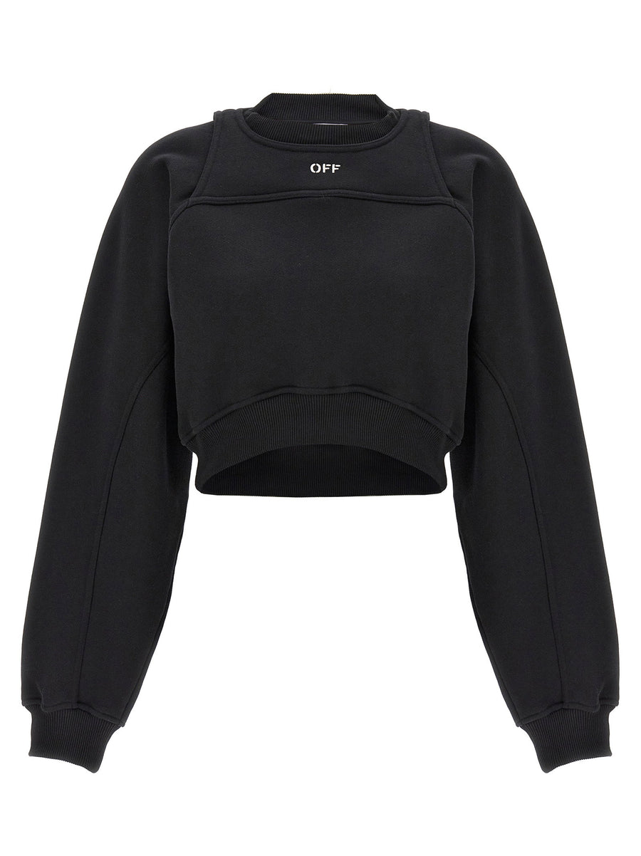 Off White Logo-Embroidered Cropped Sweatshirt — Black