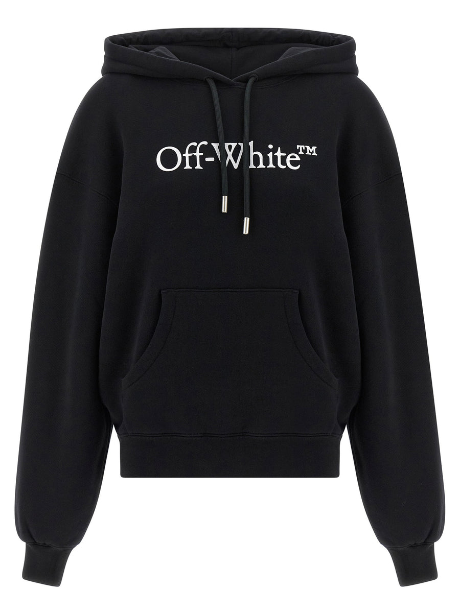 Off White Logo-Print Brushed Cotton Hoodie — Black
