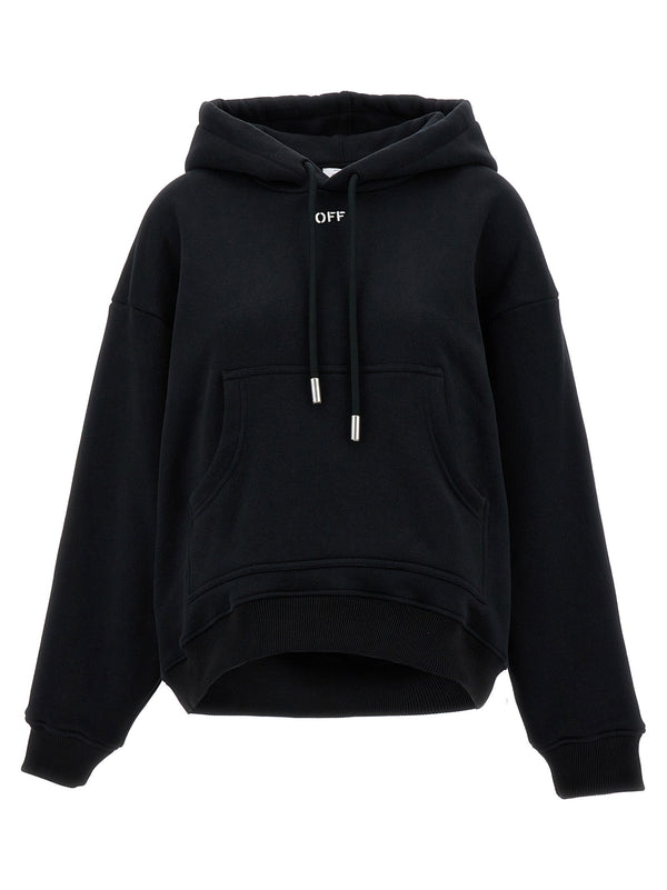 Off White شعار قطن هودي مطرزة - أسود