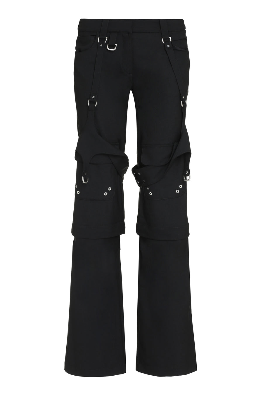 Wool-Blend Cargo Trousers Black Virgin Wool Straight