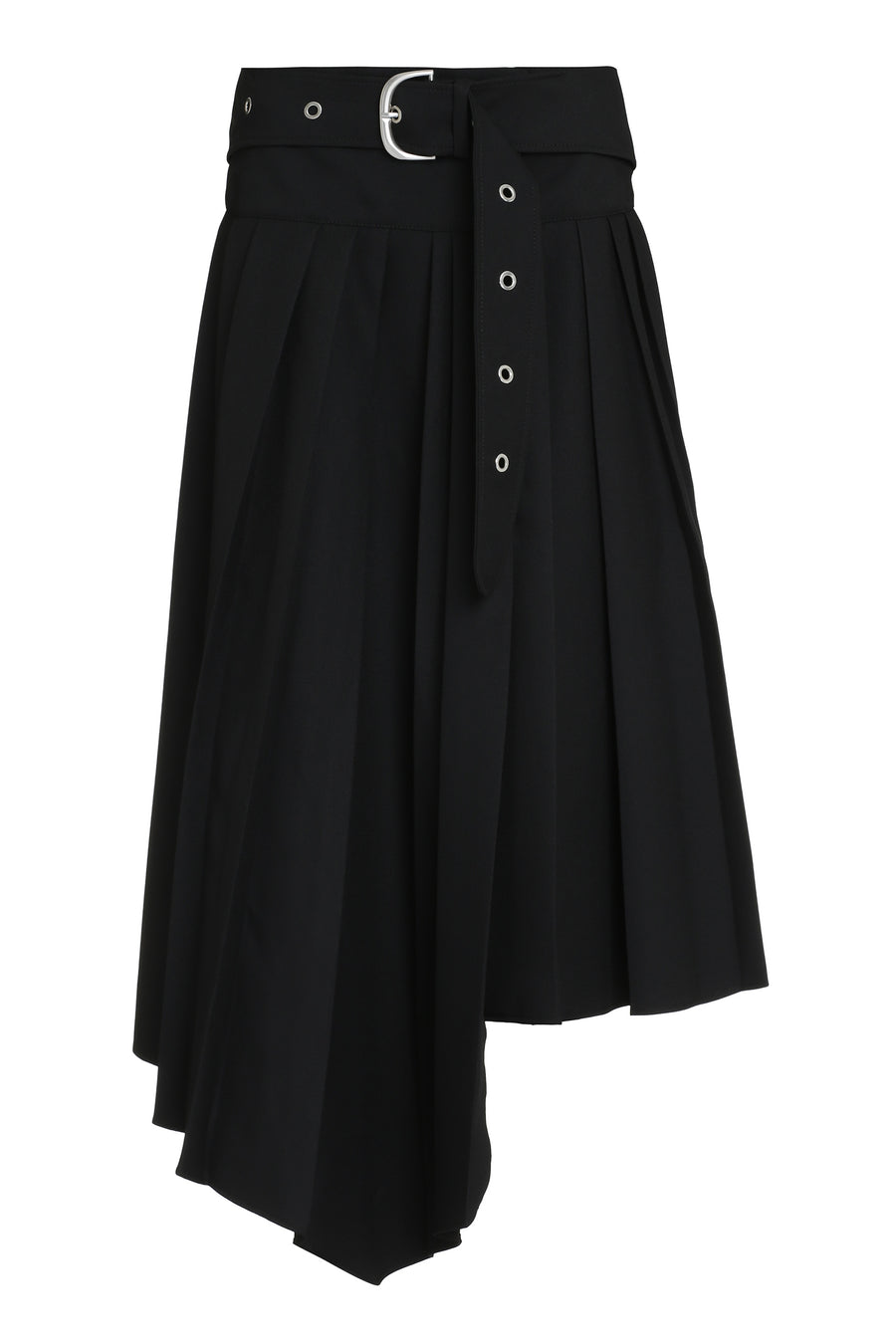 Pleated Asymmetrical Wrap Skirt Black Polyester