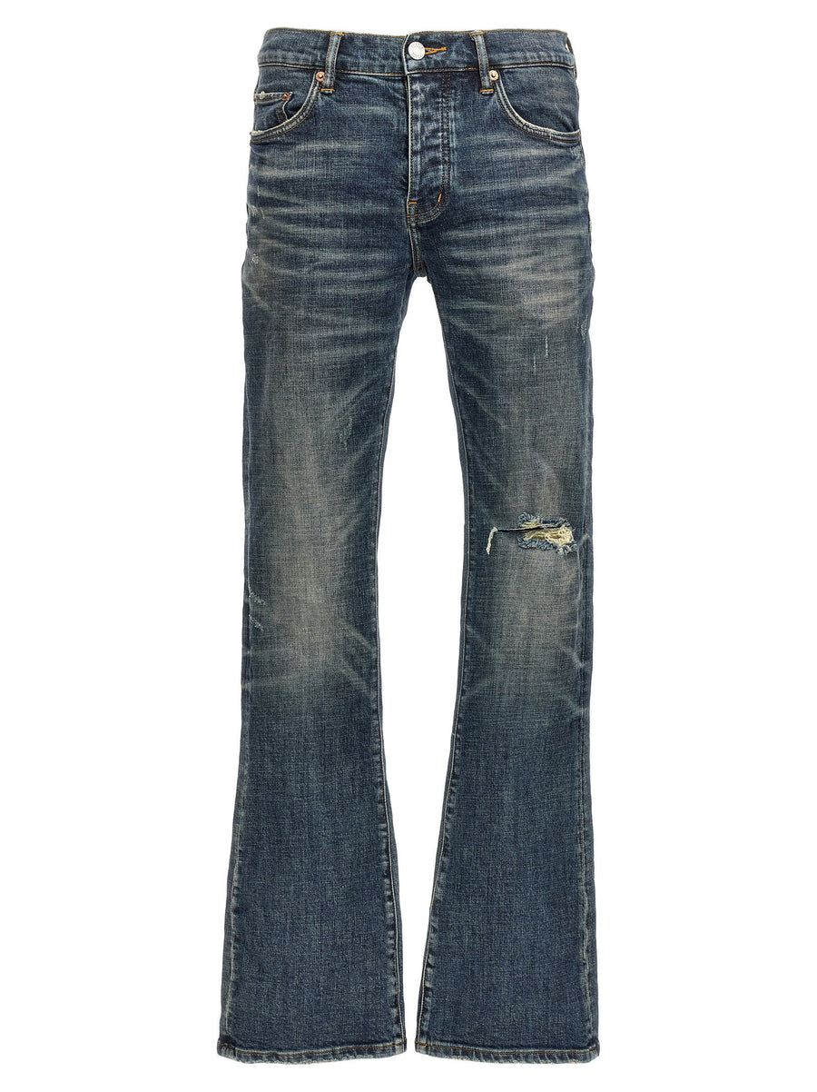 Purple Distressed Flare Jeans — Blue