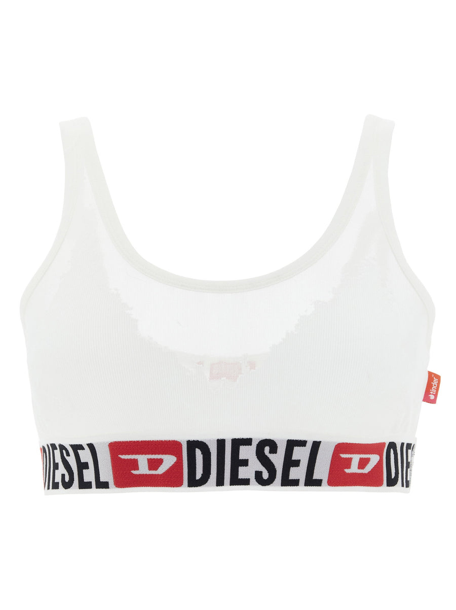Diesel Logo-Jacquard Ribbed Cotton Bralette — White