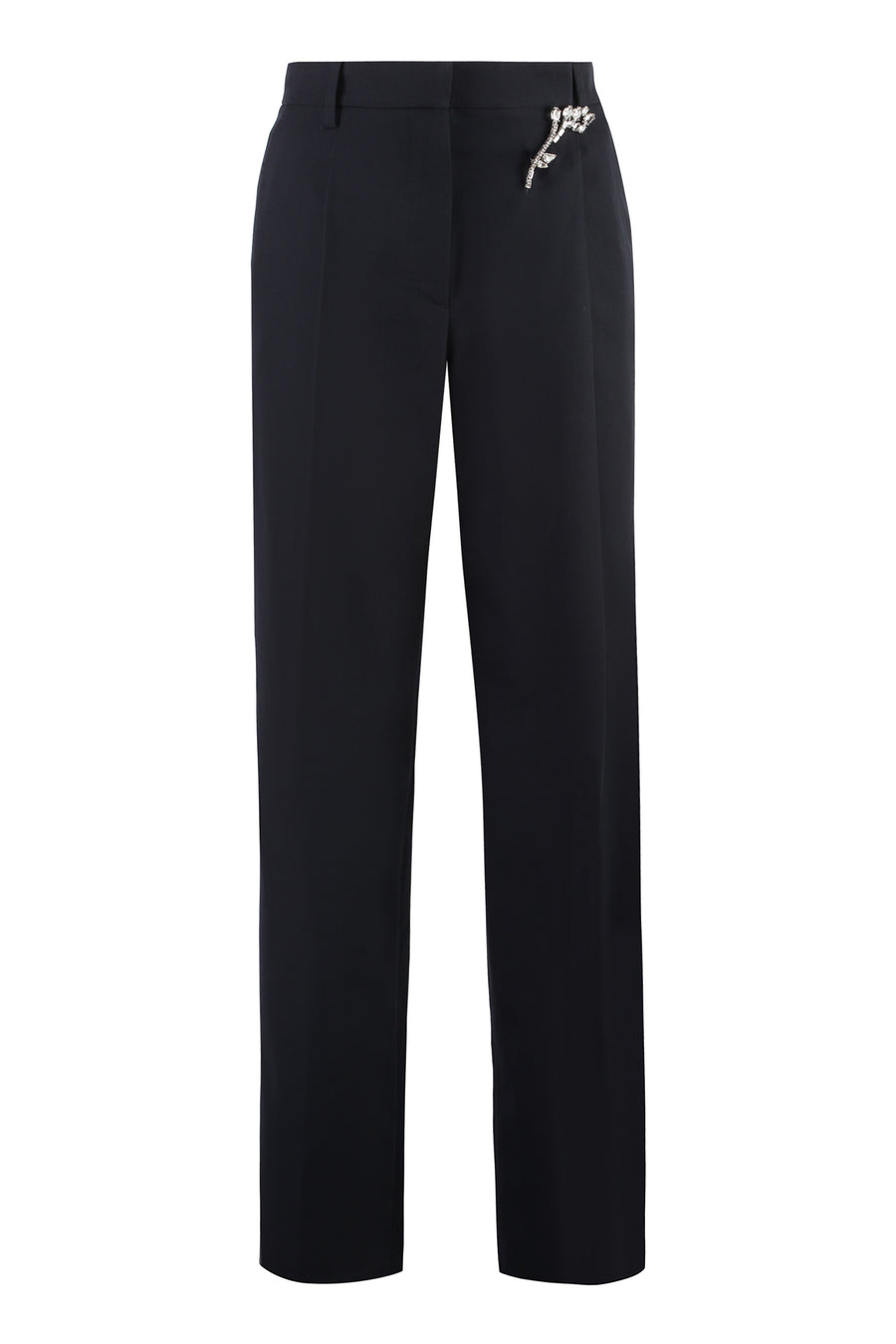 Wool Gabardine Trousers Blue Wool; Cuprammonium Rayon Straight