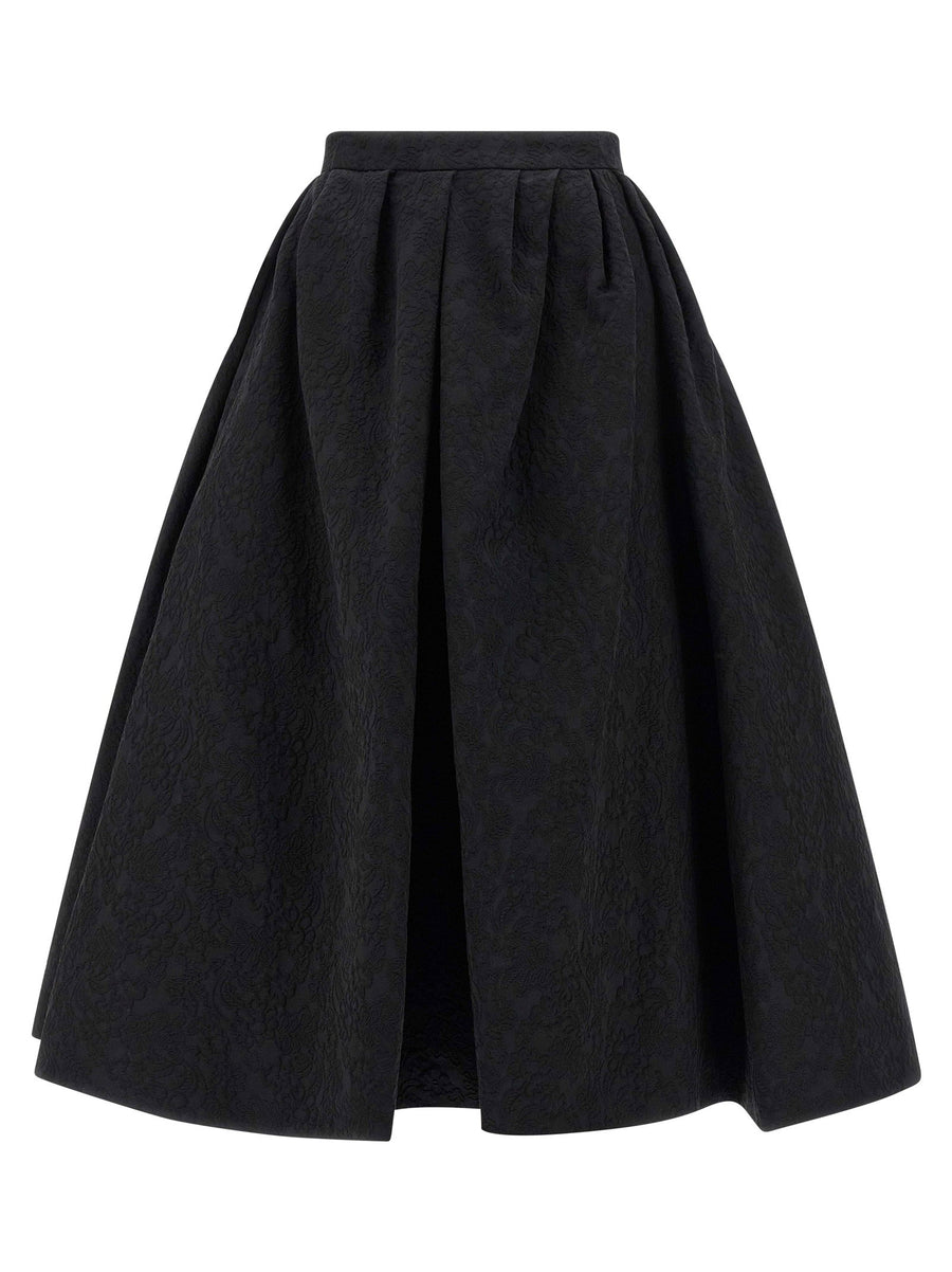Carolina Herrera Cotton Jacquard Full Skirt — Black