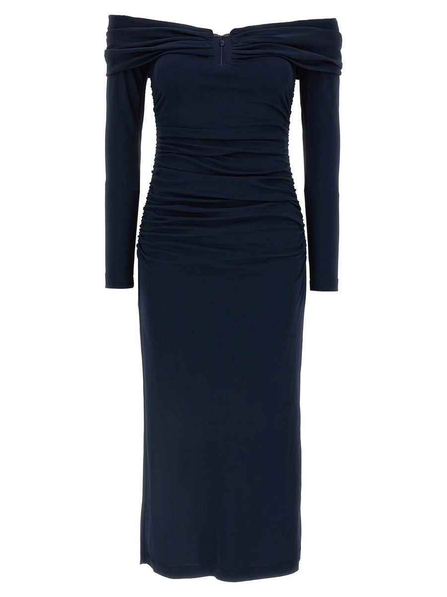 Carolina Herrera Off-Shoulder Ruched Dress — navy