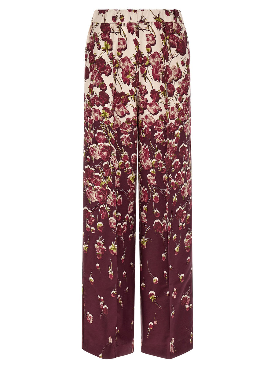 F.r.s. - For Restless Sleepers Floral-Print Silk Trousers — Burgundy