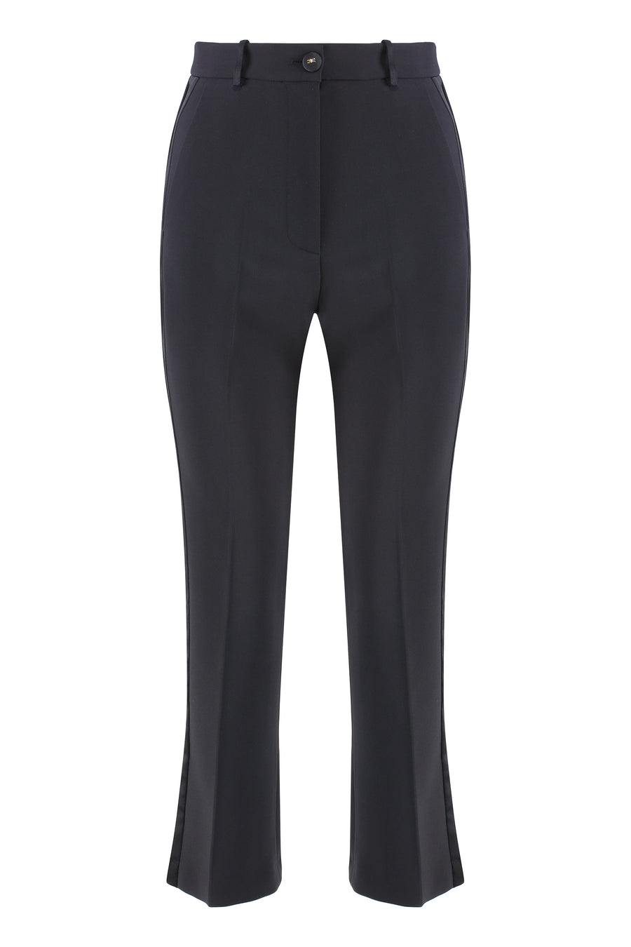 Cropped Flared Trousers Black Polyester