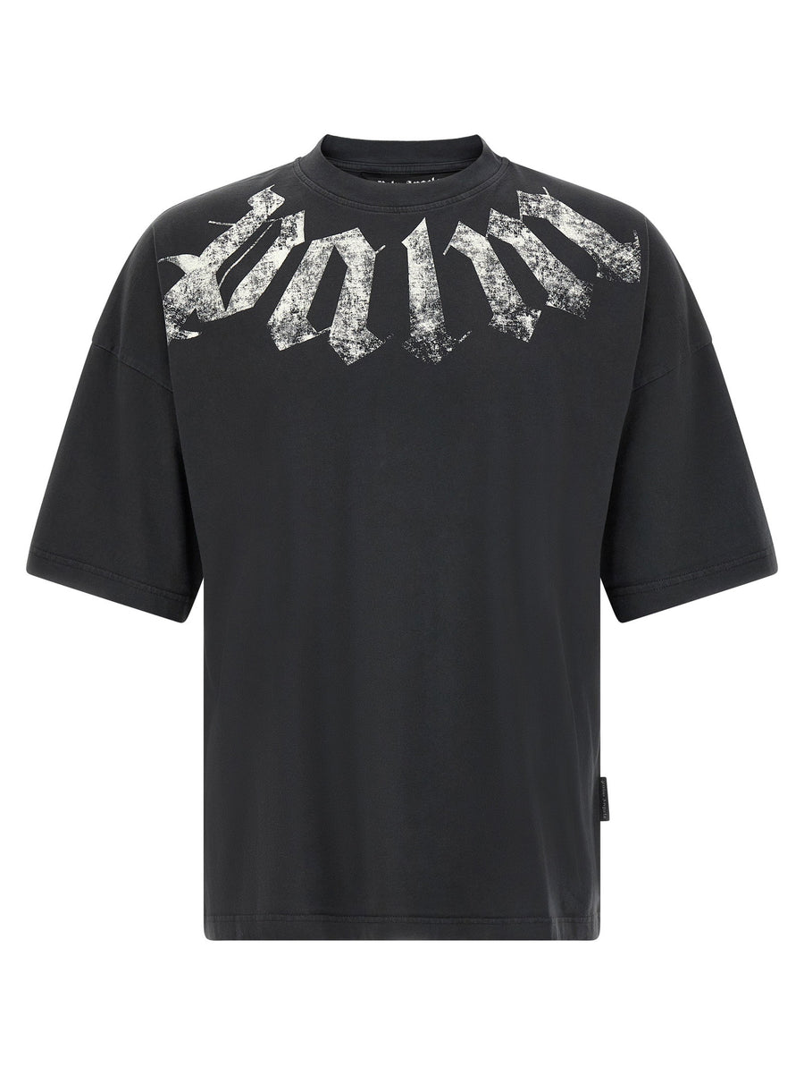 Palm Angels Craquelé Gothic Print T-shirt — Black