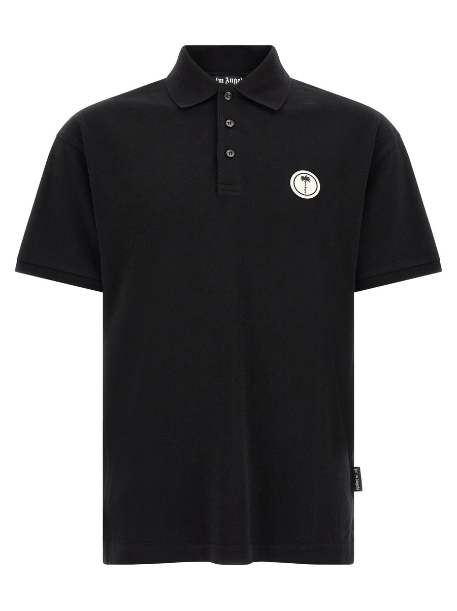 Palm Angels Logo-Patch Cotton Piquet Polo Shirt — Black