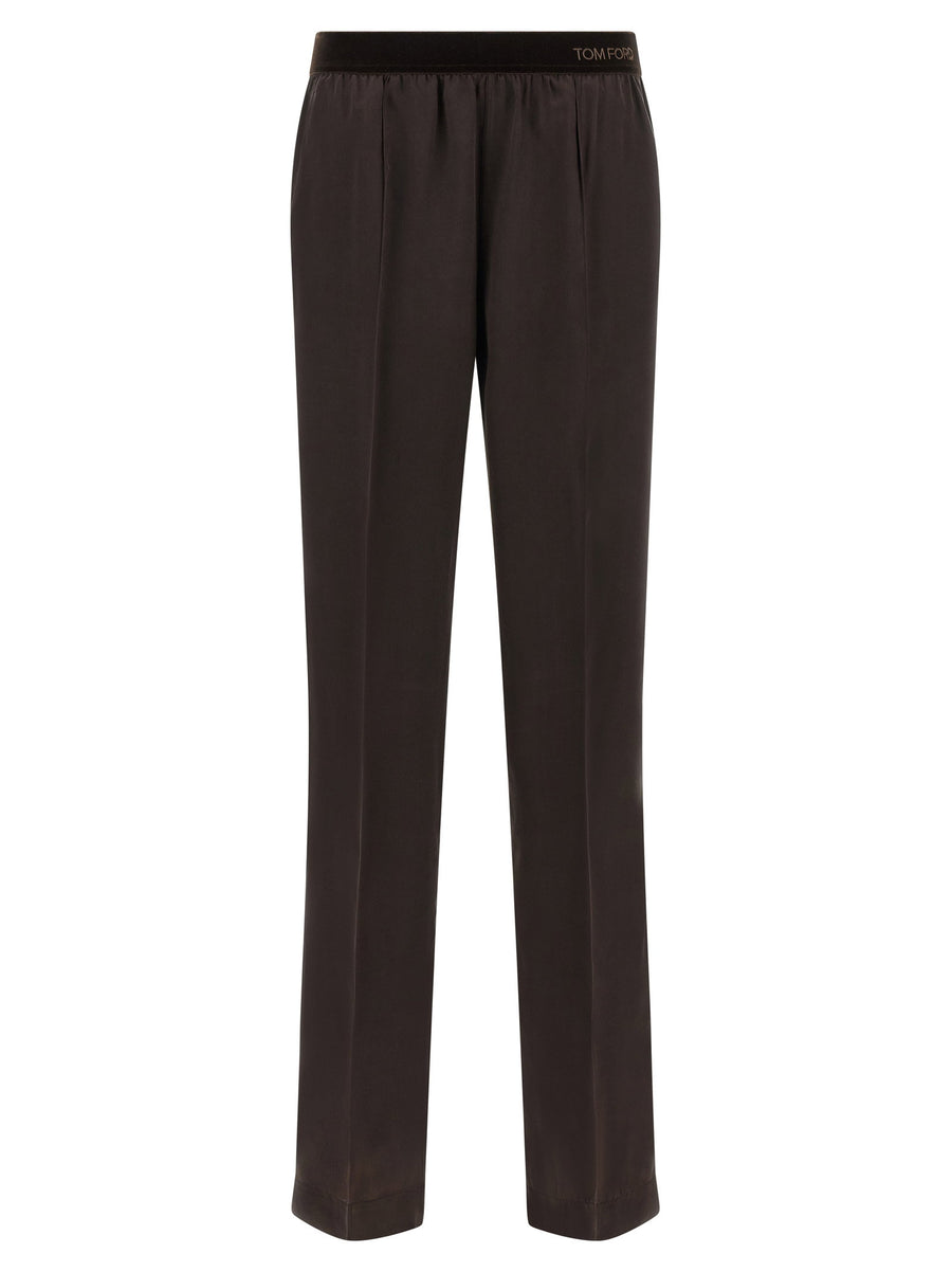 Tom Ford Silk Satin with Peach Hand Finish Trousers — Espresso