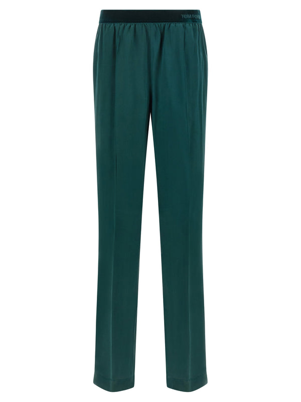 Tom Ford silk satin with peach-hand finish trousers in teal