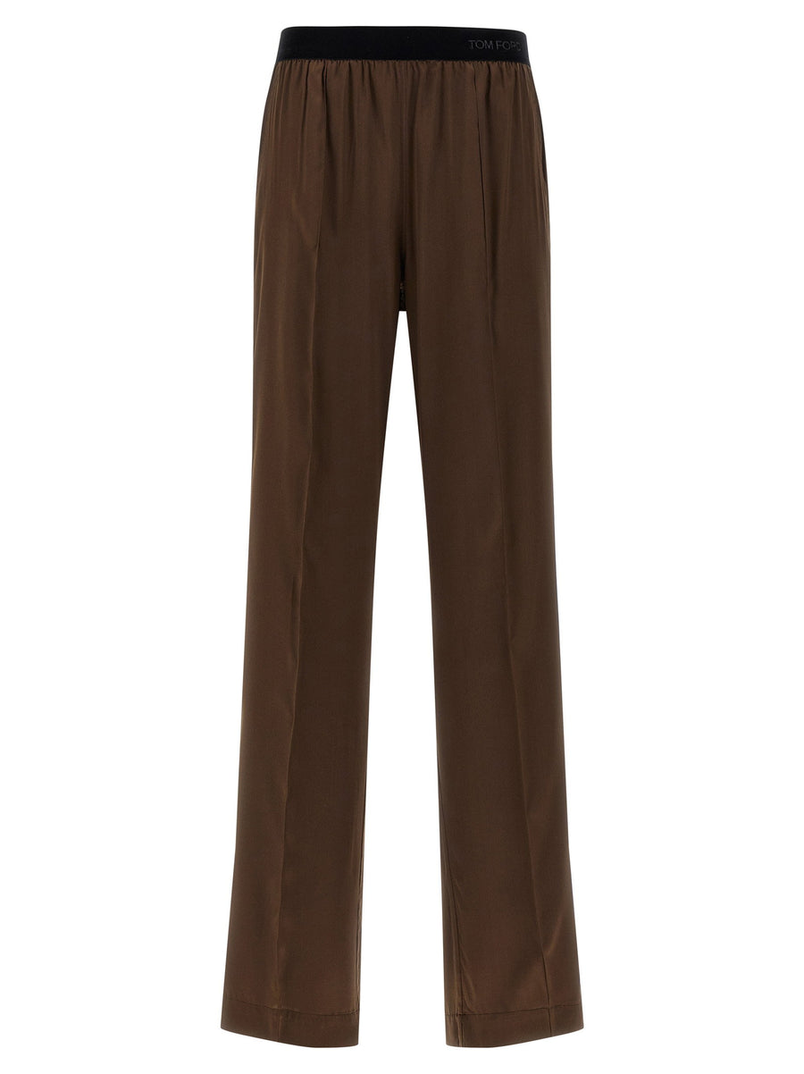 Tom Ford Silk Satin Trousers — Taupe