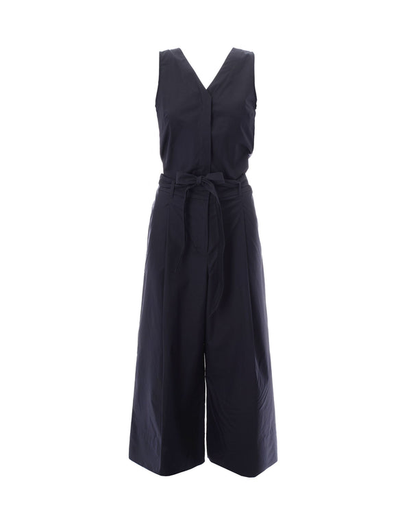 Sleeveless Jumpsuit Navy Blue Cotton Evening Suits