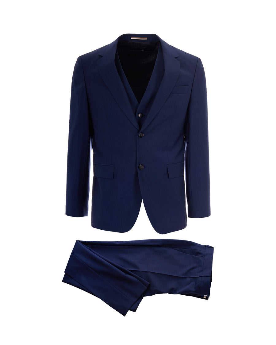 Three-Piece Suit Dark Blue Virgin Wool Suits