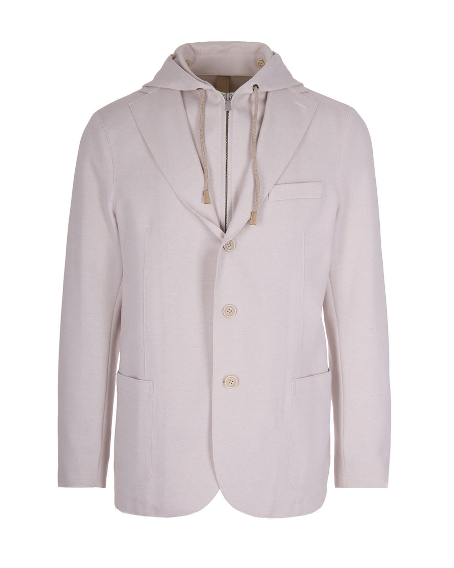 Hooded Jacket Sand Cotton Polyamide Elastane