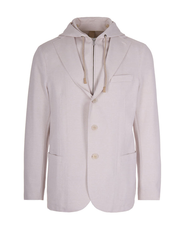 Hooded Jacket Sand Cotton Polyamide Elastane