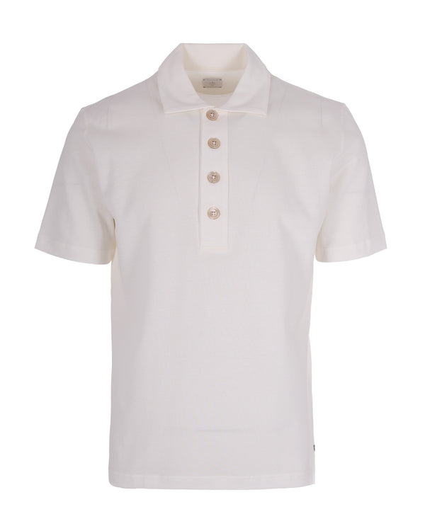 Short-Sleeve Polo Shirt White Cotton