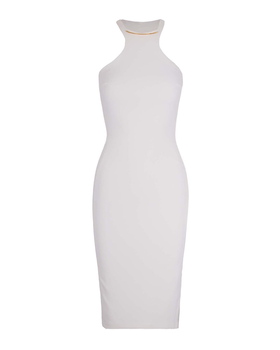 Longuette Dress Ivory With Gold Detail Polyester Elastane Evening Suits