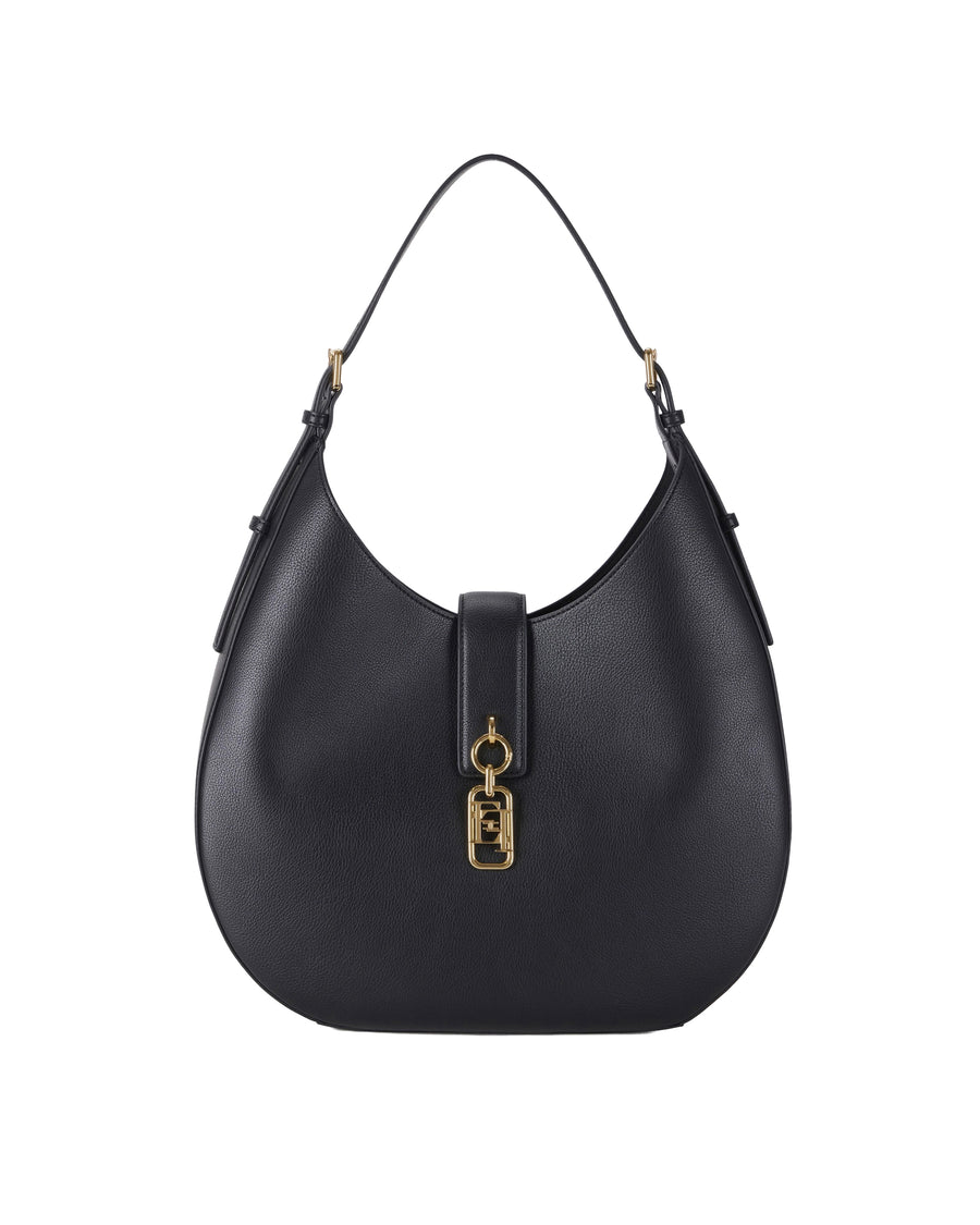 Round Hobo Bag Black Polyester Shoulder