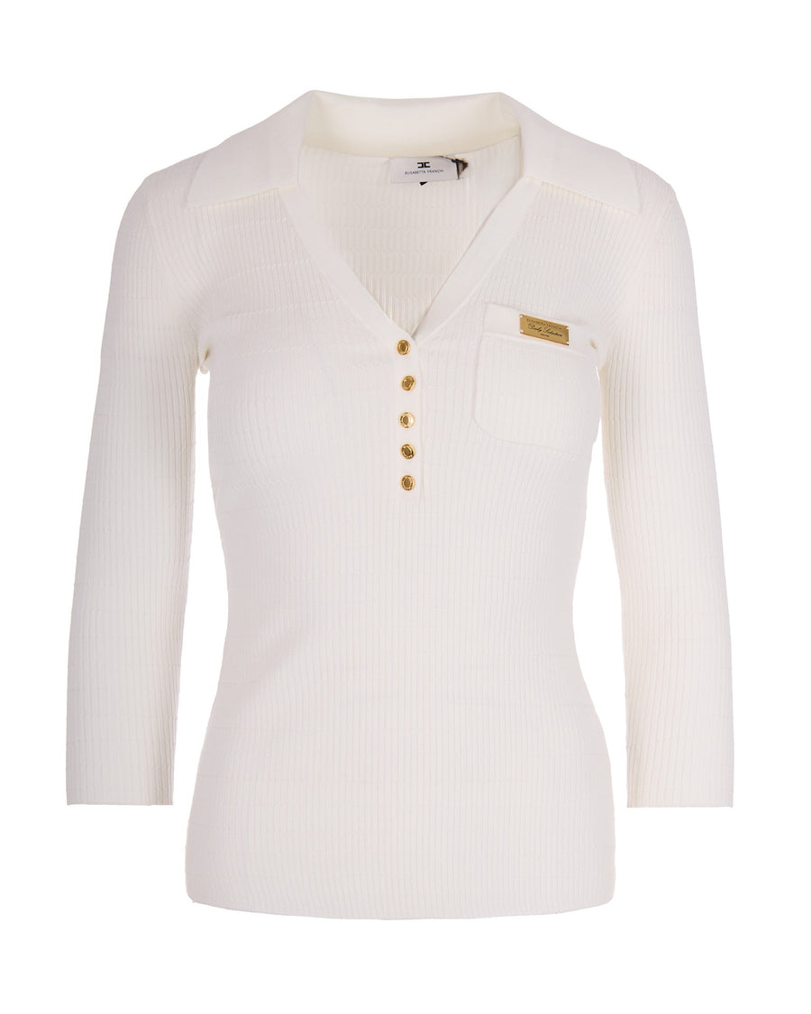 Ribbed Knit Top Ivory Lypase Jumpers