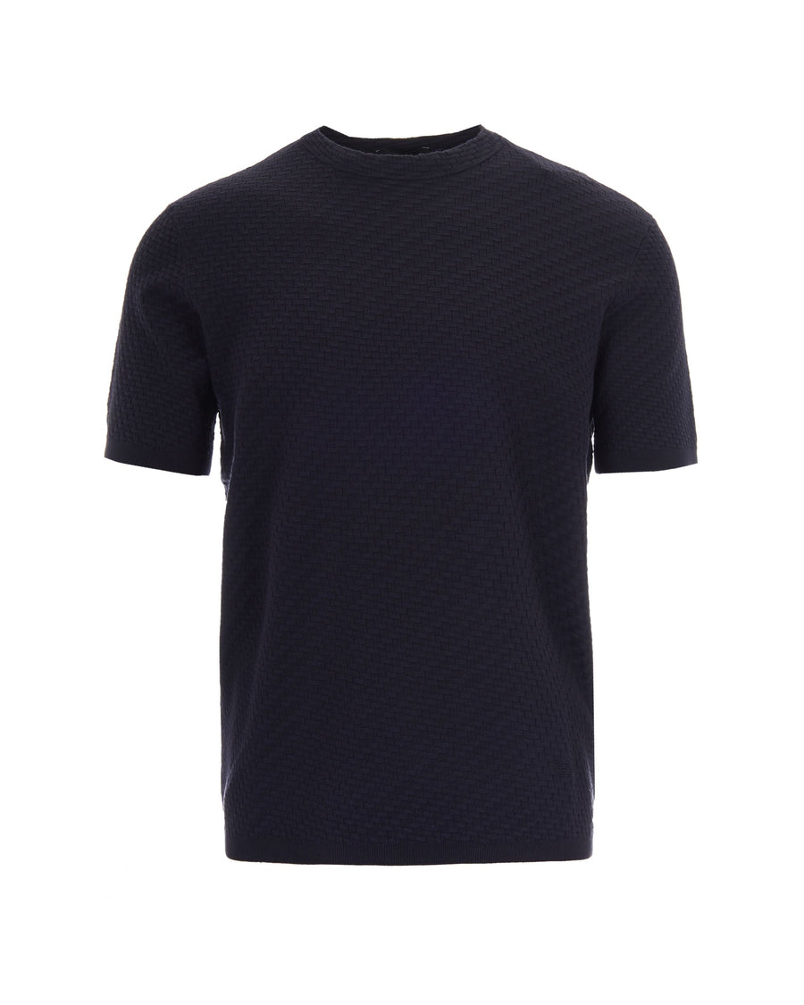 Patterned Knit Top Dark Navy Viscose T-shirts