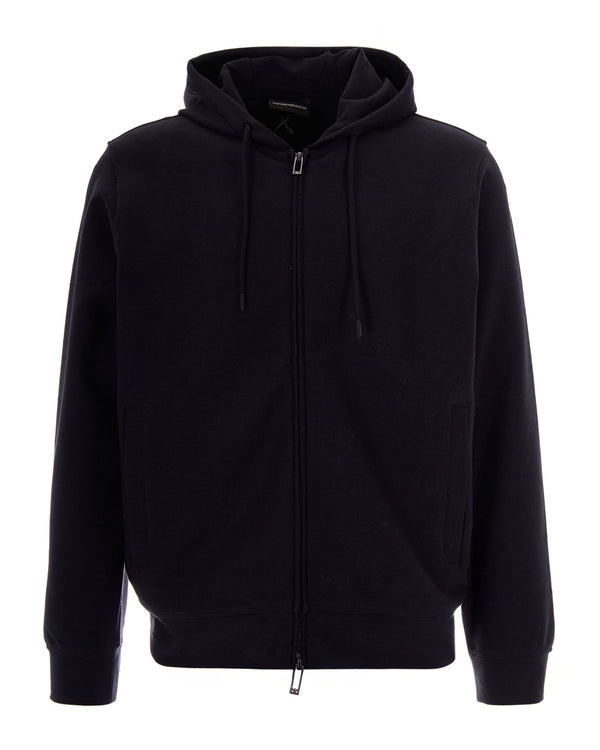 Hooded Sweatshirt Eagle Jacquard Black Blue External Fabric: Cotton Sweatshirts