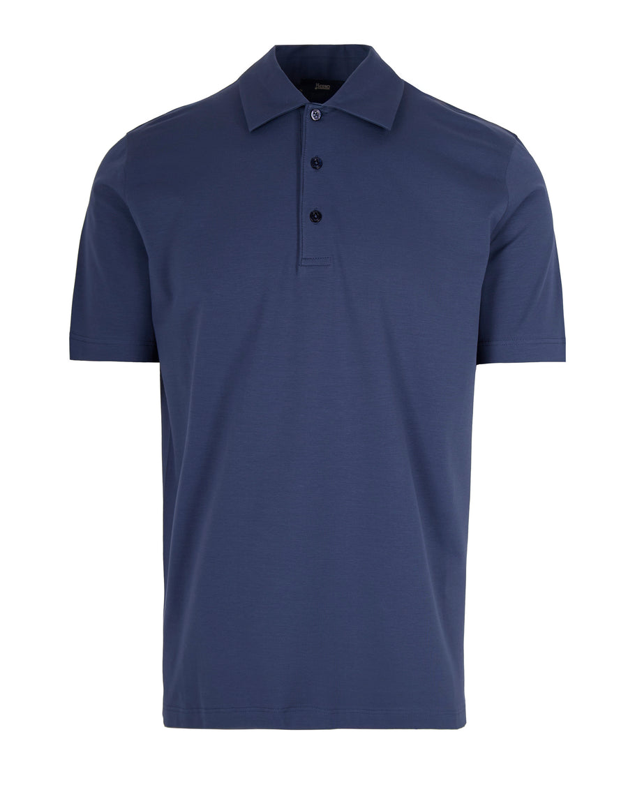 Polo Shirt Jersey Stretch Light Whale Blue Cotton